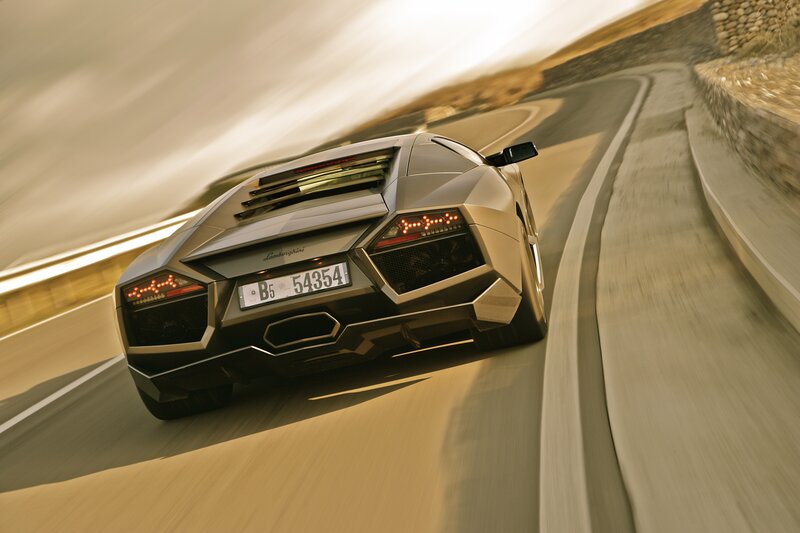 Silver Lamborghini Car — Dynamic, Sunset