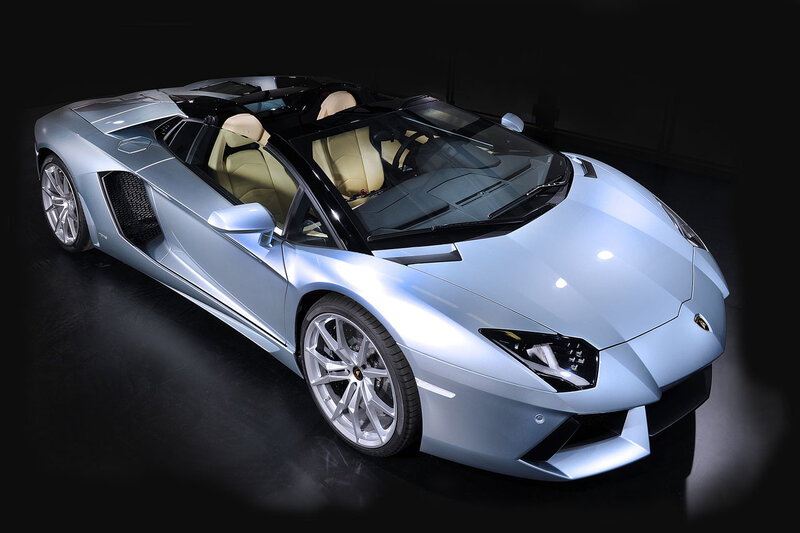 Silver Lamborghini Convertible — Dramatic, Photograph, Beige Interior