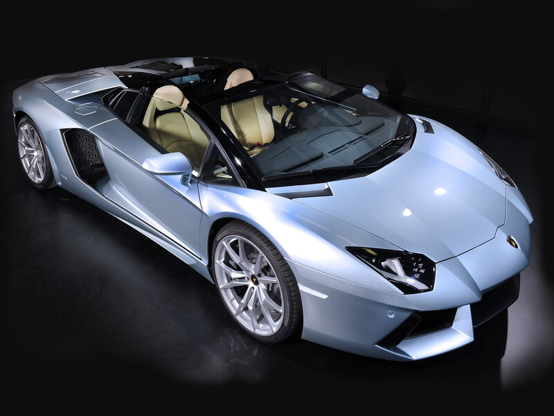 Silver Lamborghini Convertible — Dramatic, Photograph, Beige Seats