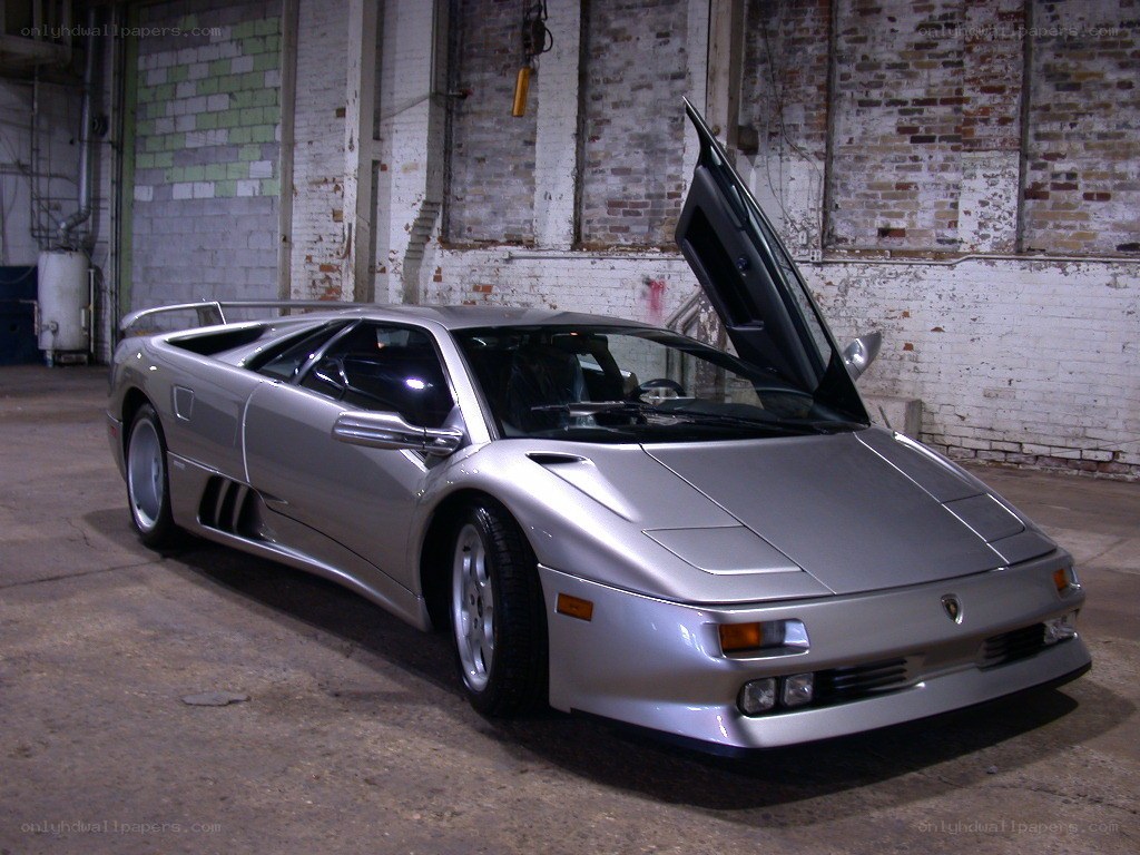 Silver Lamborghini Diablo in warehouse