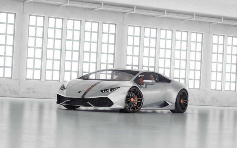 Silver Lamborghini in a warehouse