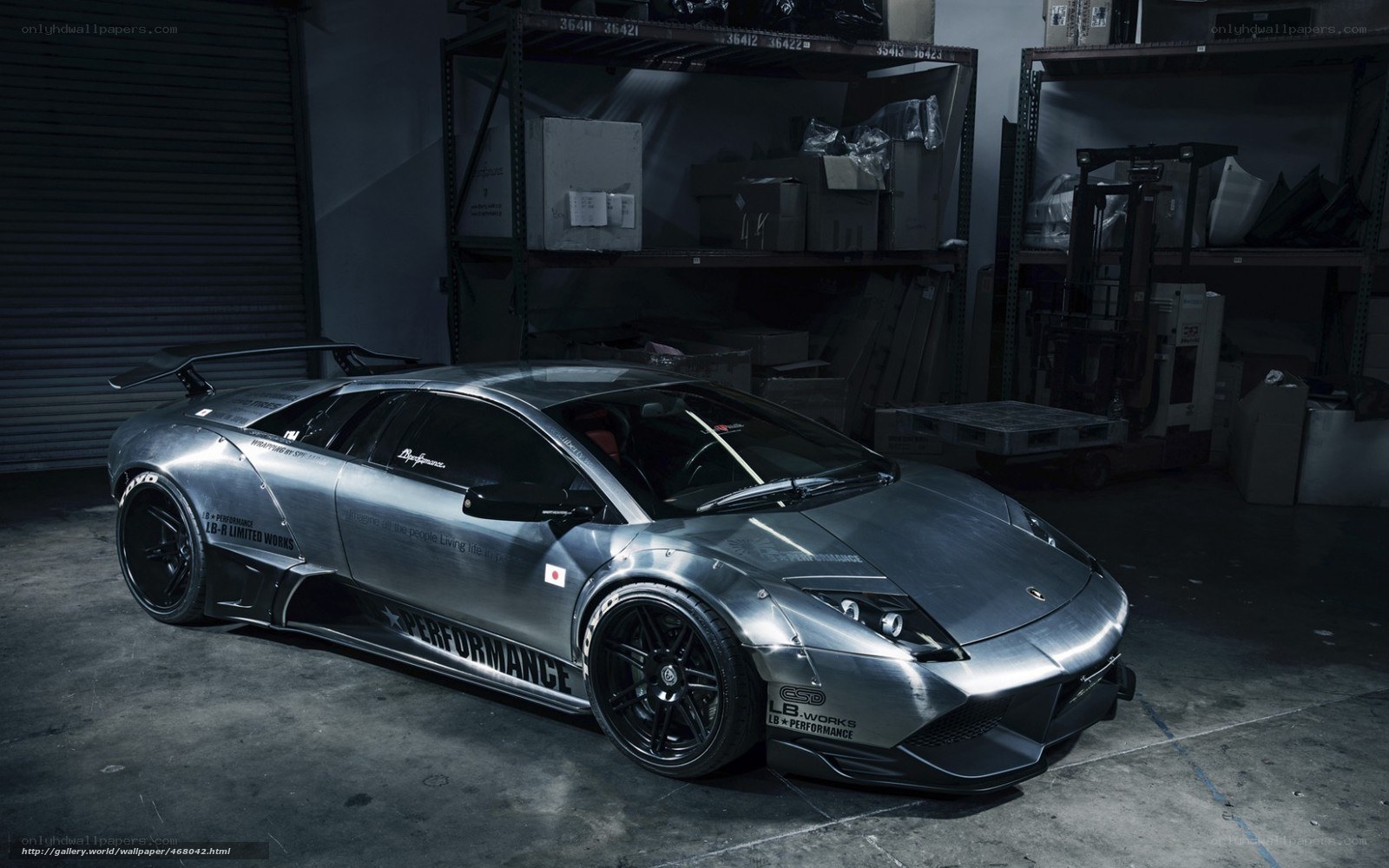 silver lamborghini in garage
