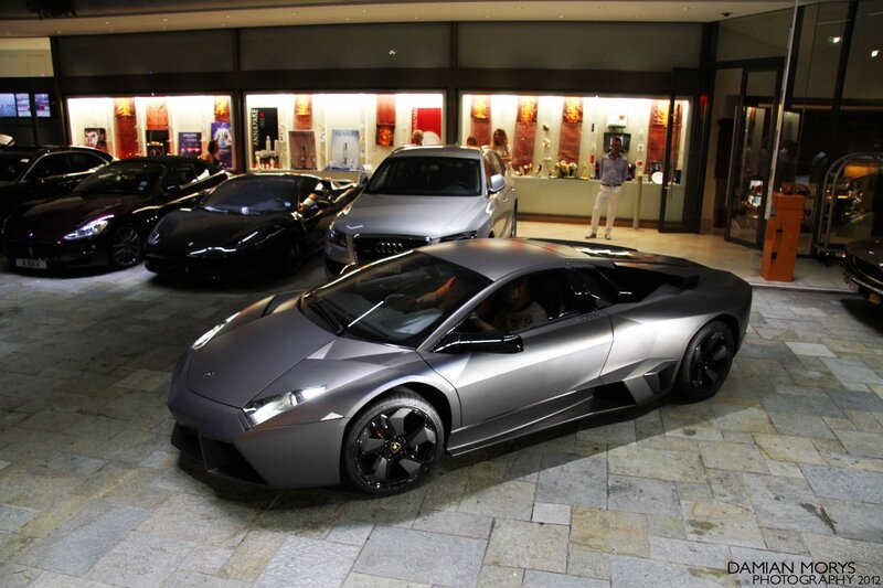 Silver Lamborghini in Garage — Gray, Dramatic, Night