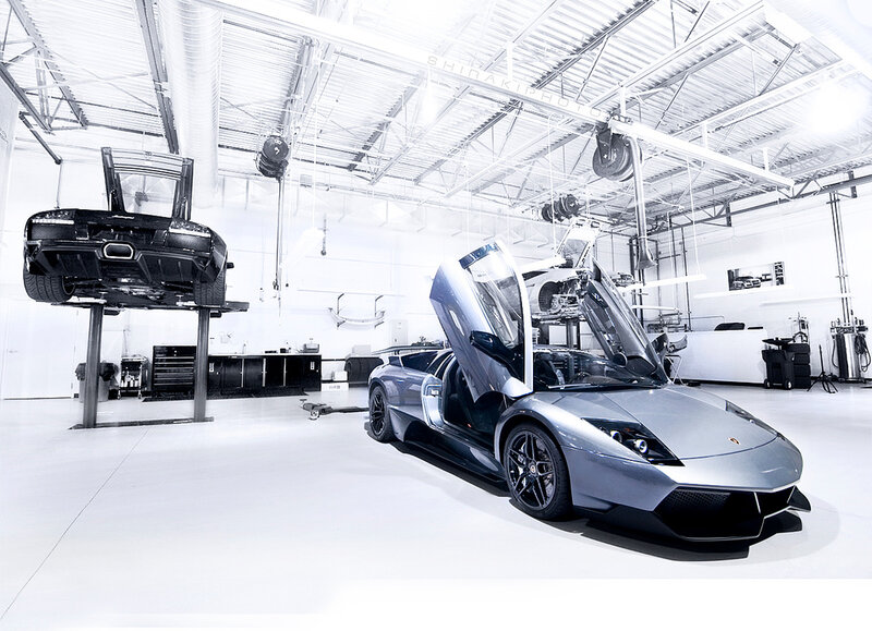 Silver Lamborghini in Garage — White