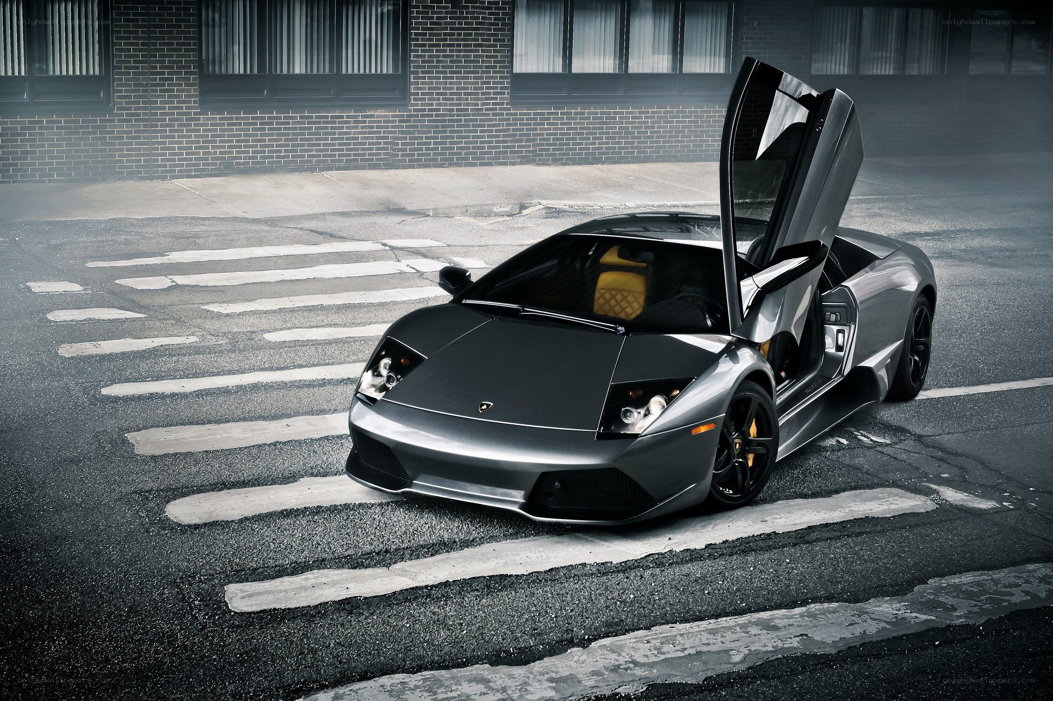 Silver Lamborghini on street