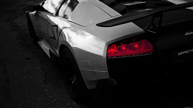 Silver Lamborghini Sports Car — Black, Dramatic, Photograph