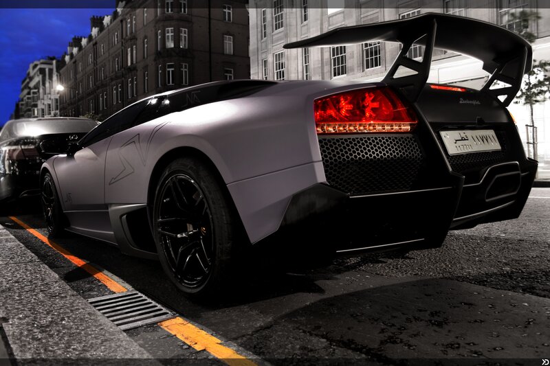 Silver Lamborghini Sports Car — Gray, Dramatic, Night
