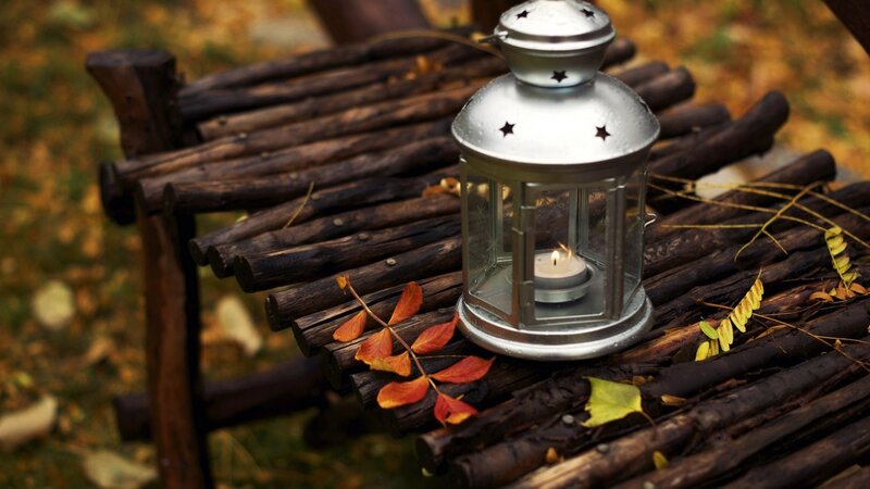 Silver Lantern on Bench — Brown, Serene