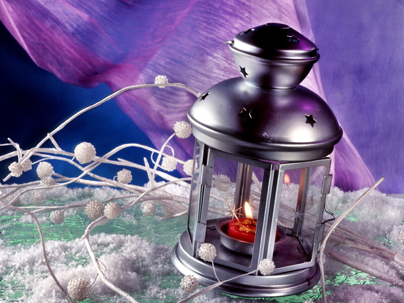 Silver Lantern with Candle