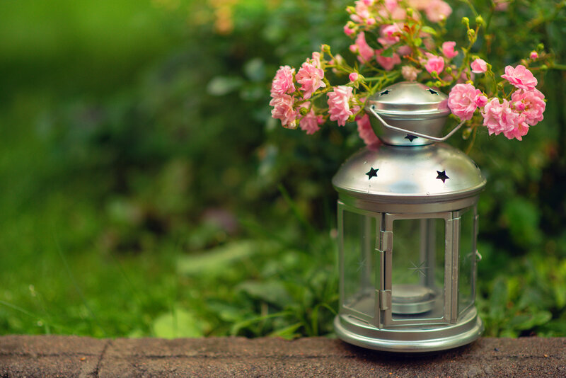 Silver Lantern with Flowers