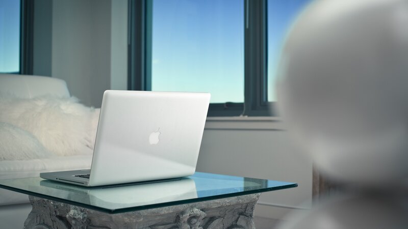 Silver Laptop on Table — White, Calm