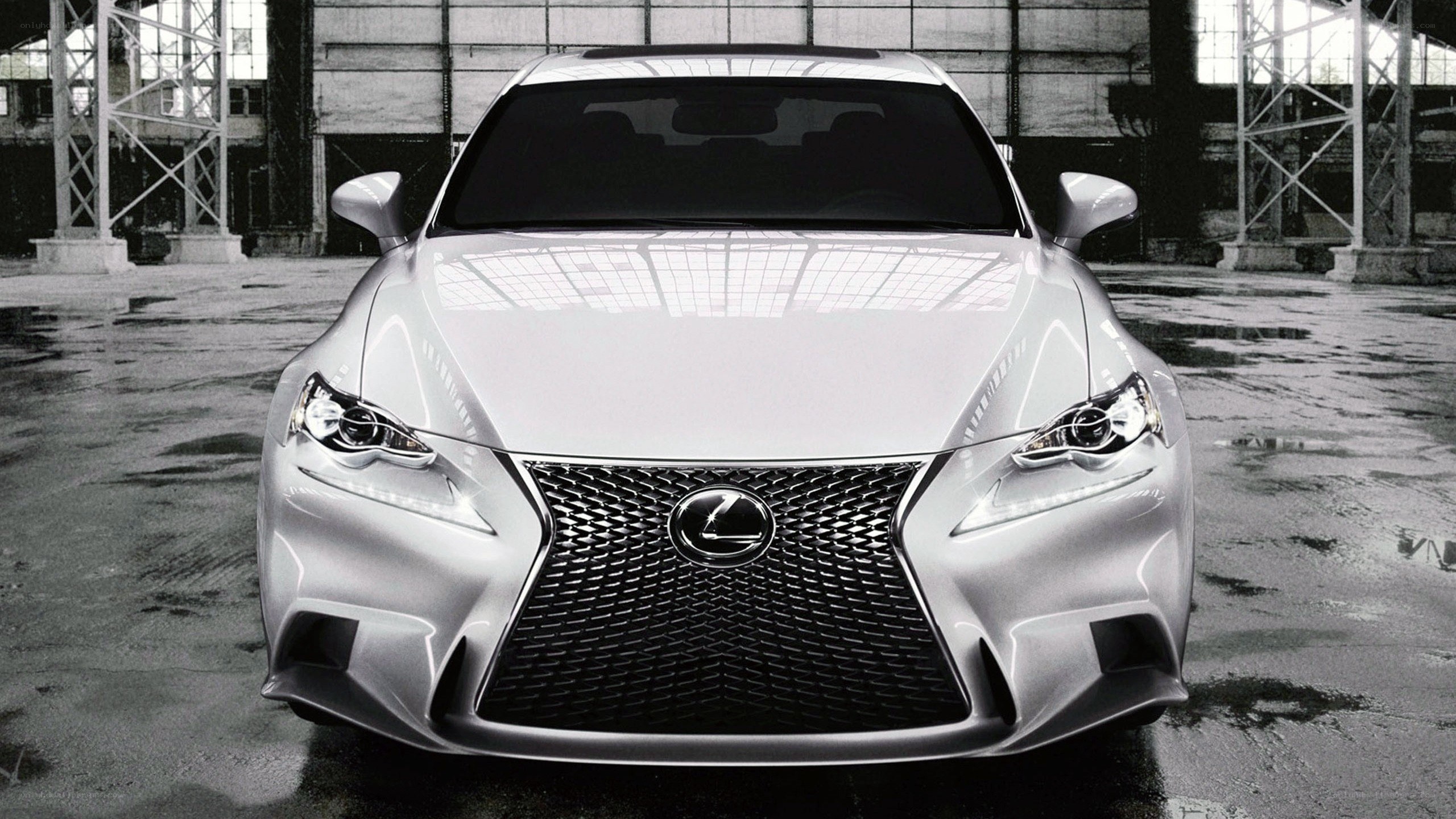 Silver Lexus car in warehouse