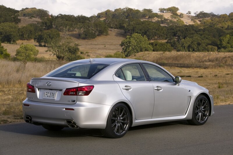 Silver Lexus IS-F on a country road