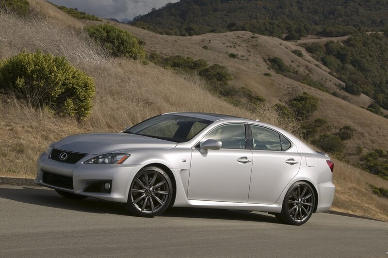 Silver Lexus IS-F on a hillside road