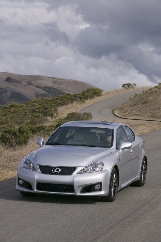 Silver Lexus IS-F on a winding road
