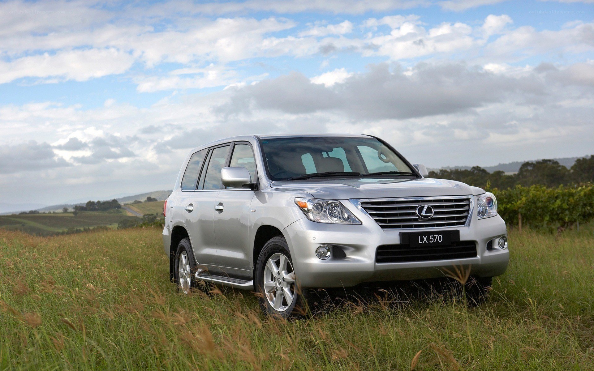 Silver Lexus LX570 in a field