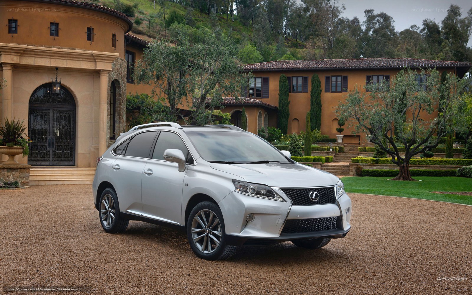 Silver Lexus RX in front of mansion