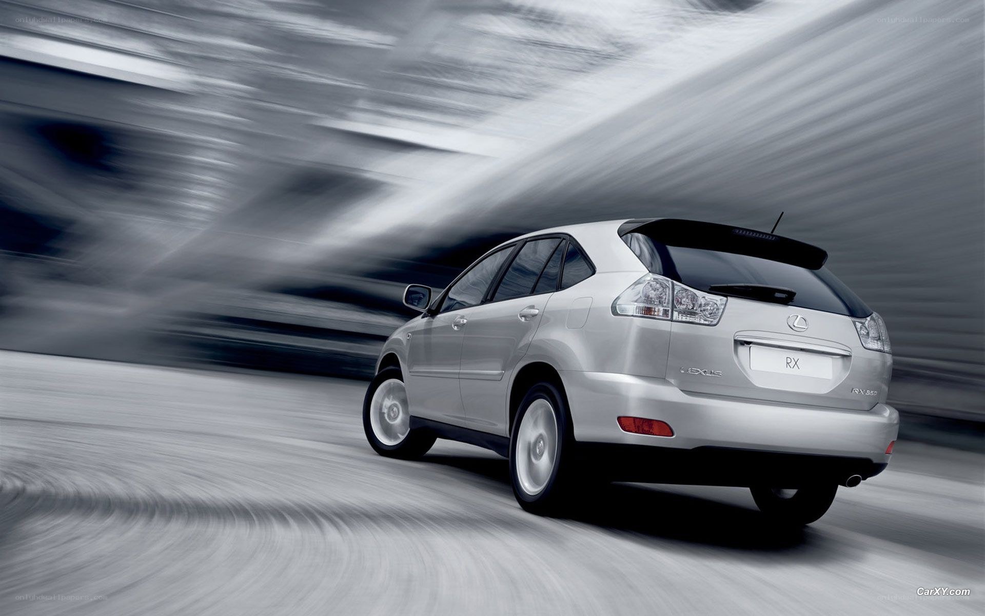 silver lexus rx in motion