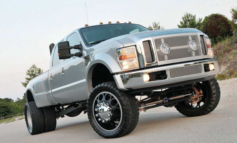 Silver Lifted Pickup Truck — Dramatic, Sunset