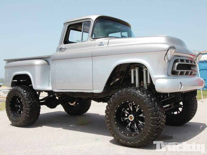 Silver Lifted Pickup Truck — Outdoor
