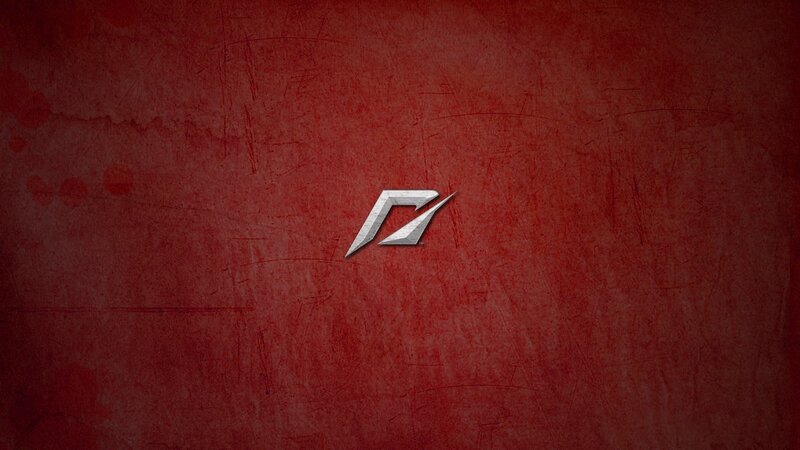 Silver Logo on Red Background