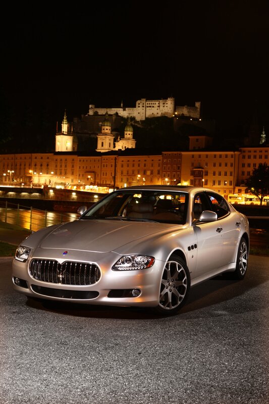 Silver Maserati at night in Salzburg