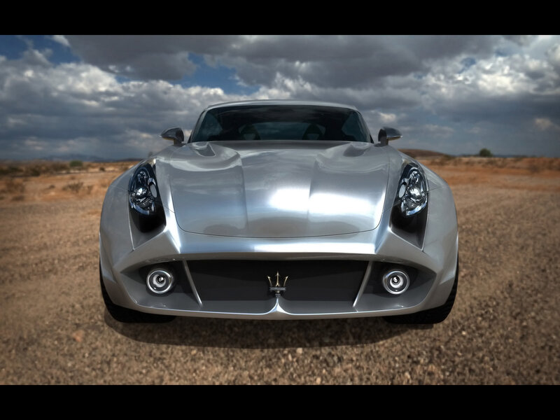 Silver Maserati in desert