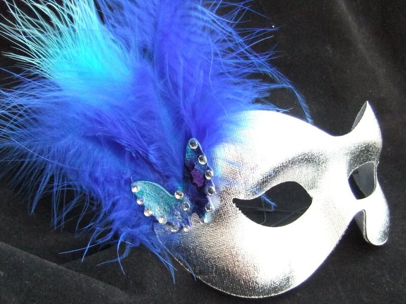 Silver Mask with Blue Feathers