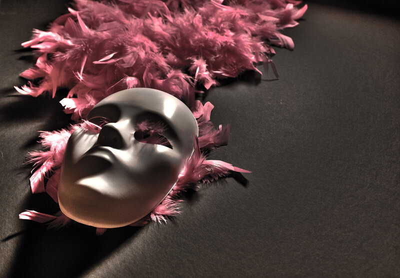 Silver Mask with Pink Feathers
