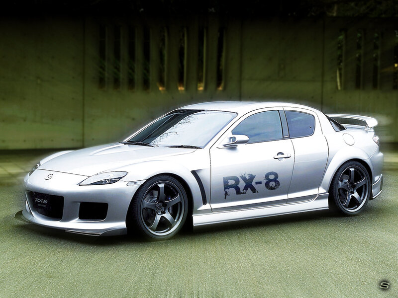 Silver Mazda RX-8 sports car