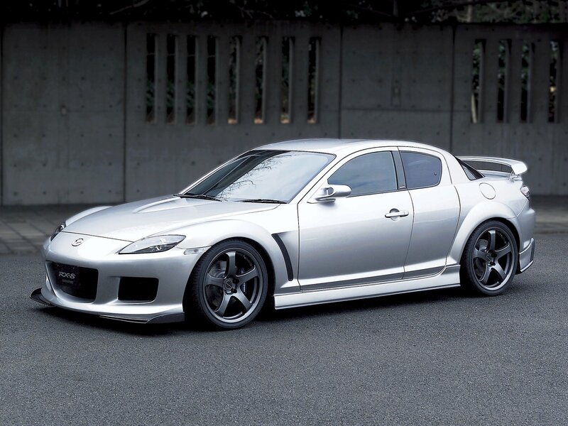 Silver Mazda RX-8 sports car