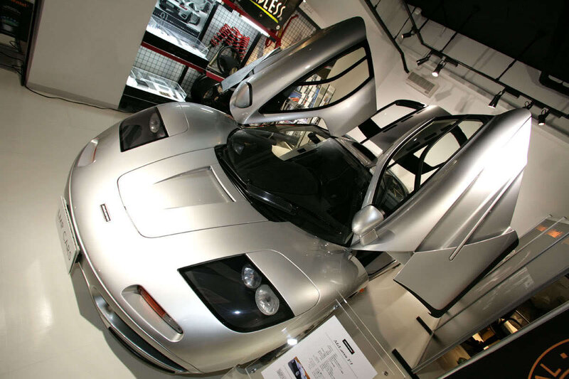 Silver McLaren F1 on display