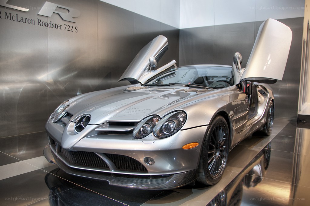 Silver McLaren Roadster on display