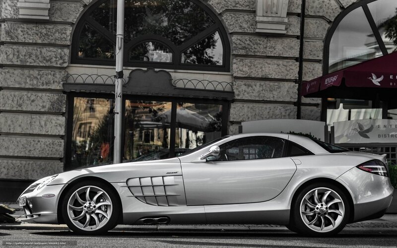 Silver McLaren SLR parked on street