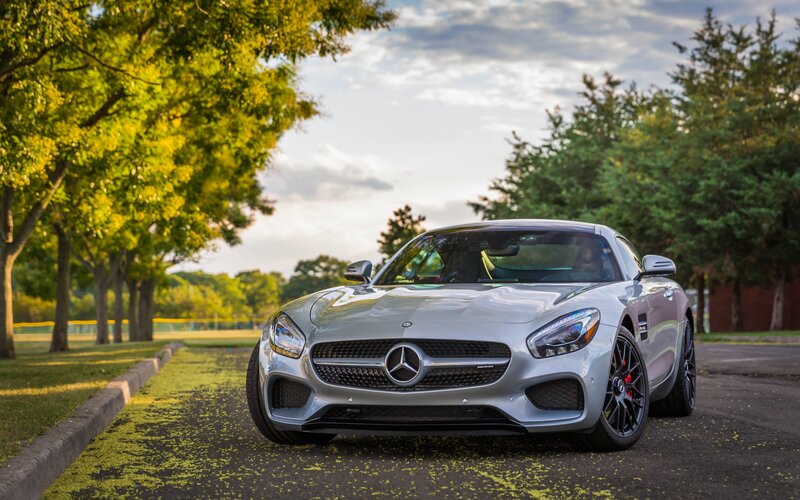 Silver Mercedes-AMG GT parked outdoors