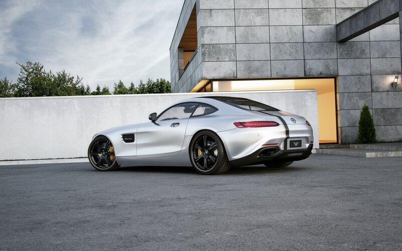 Silver Mercedes-AMG GT parked outside