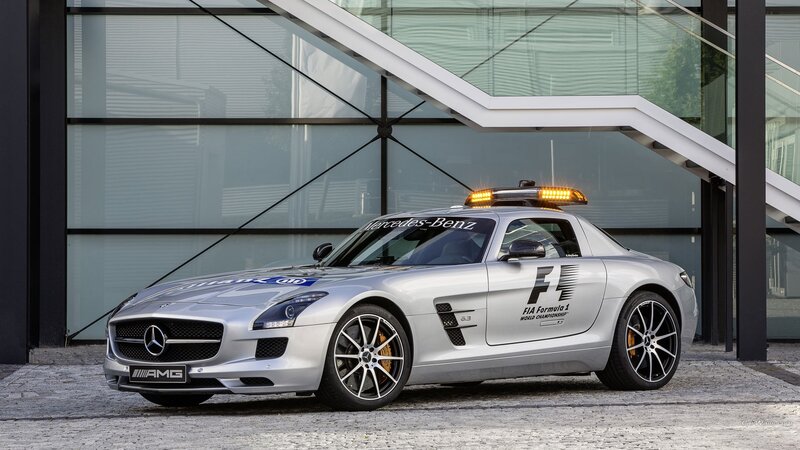 Silver Mercedes-AMG SLS F1 car