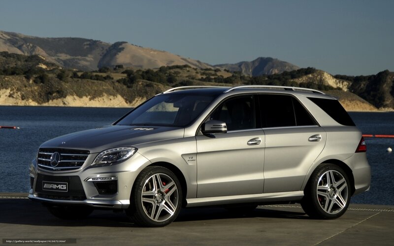 Silver Mercedes-AMG SUV by the lake