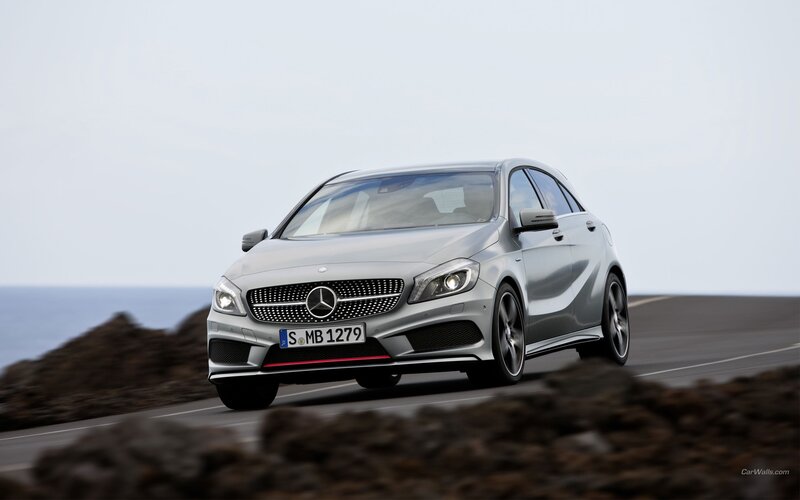 Silver Mercedes-Benz A-Class — Dynamic, Afternoon, Photograph, Car, Road, Ocean