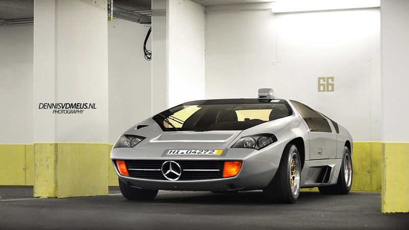 Silver Mercedes-Benz C111 in parking garage