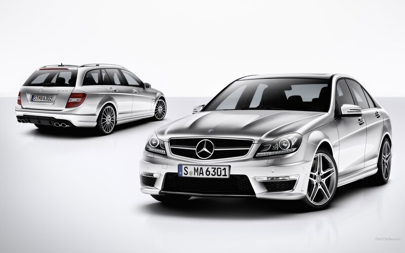 Silver Mercedes-Benz C63 AMG