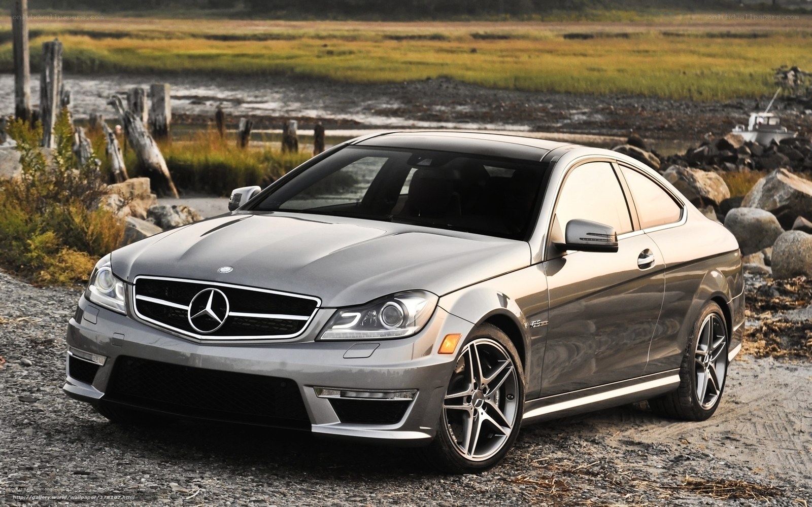 Silver Mercedes-Benz C63 AMG Coupe