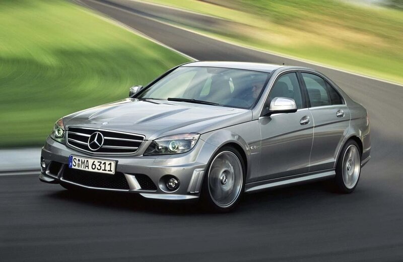 Silver Mercedes-Benz C63 AMG in motion