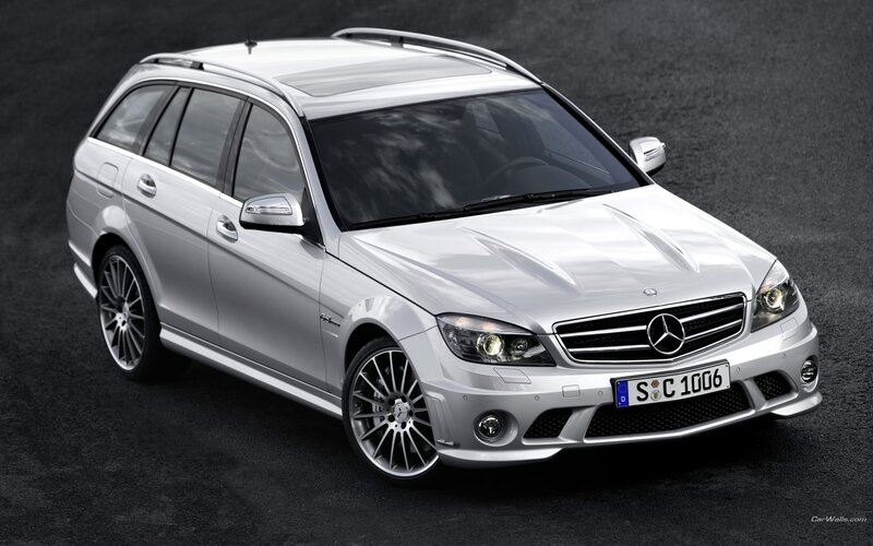 silver mercedes-benz c63 amg station wagon