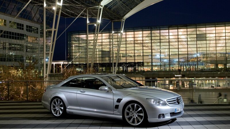 Silver Mercedes-Benz CL55 AMG at night