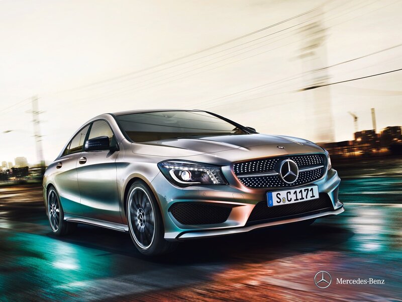Silver Mercedes-Benz CLA — Dynamic, Sunset, Photograph