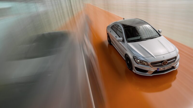 Silver Mercedes-Benz CLA in motion