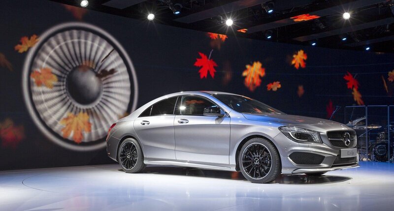 Silver Mercedes-Benz CLA on display