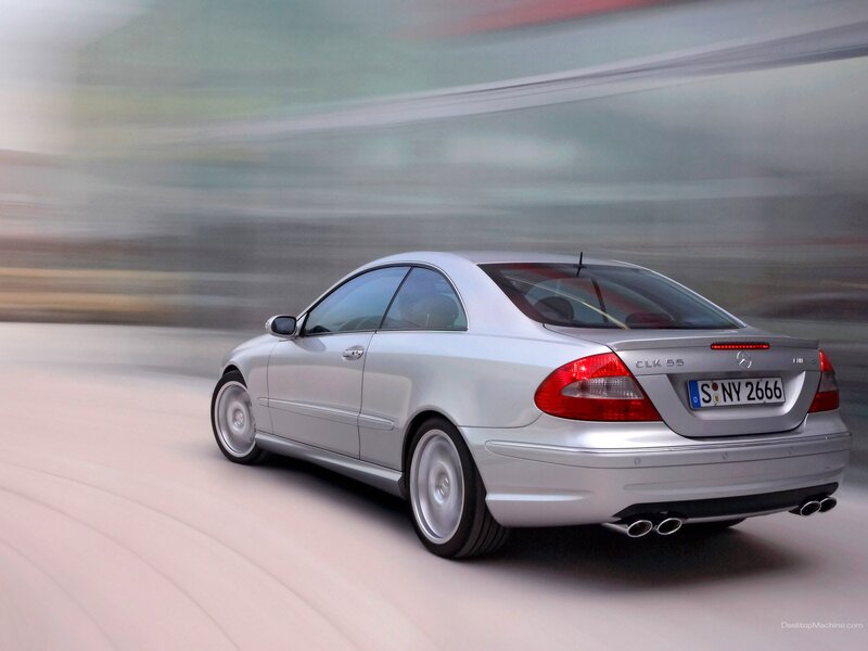 silver mercedes-benz clk55 in motion