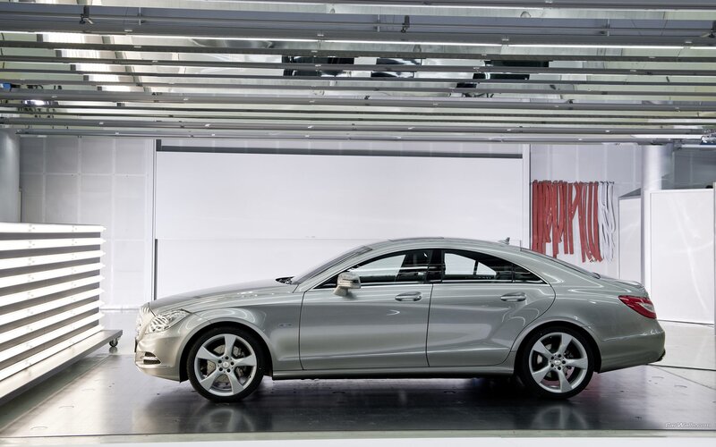 Silver Mercedes-Benz CLS in factory